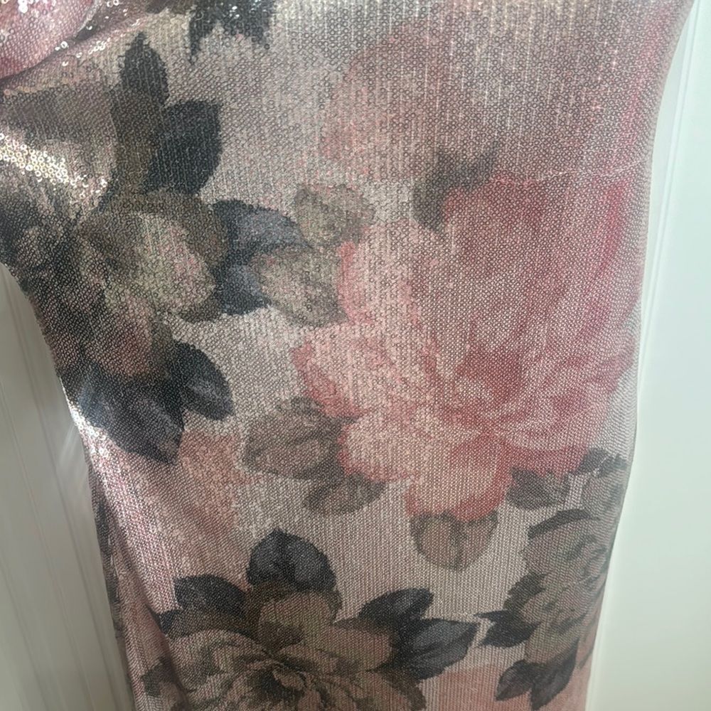 Anthropologie One Shoulder Sequin Floral Dress - Pink and Black - Picture 4 of 6